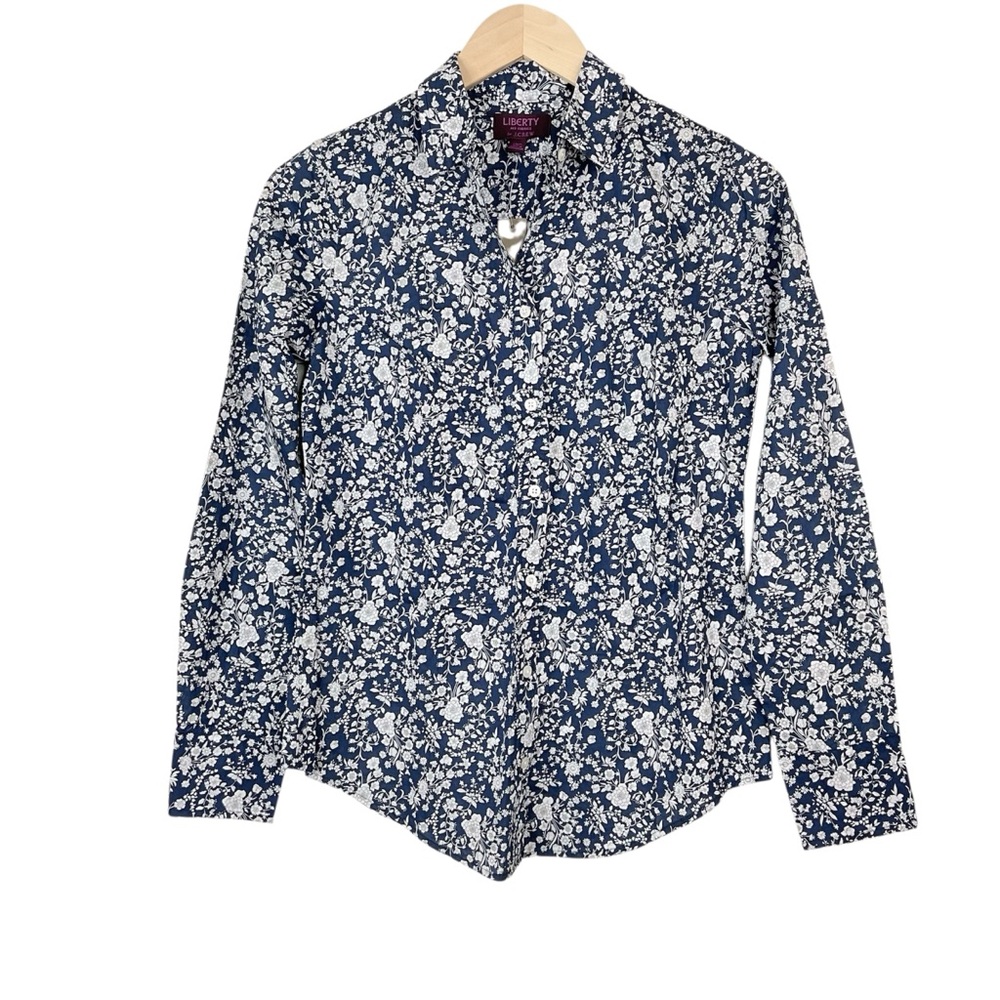 J. Crew Liberty Fabric Navy Floral Button Up Shirt Size 00